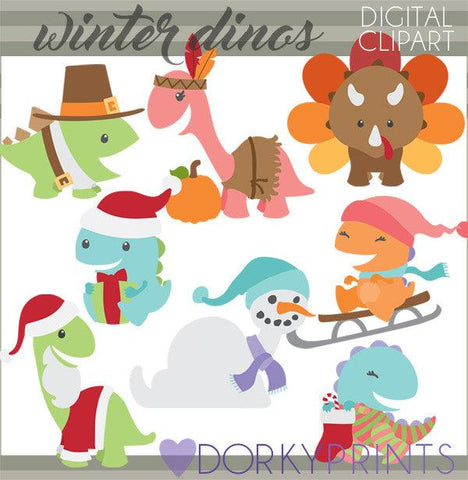 Thanksgiving and Christmas Dino Animals Clipart
