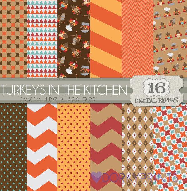 Thanksgiving Turkeys Digital Paper Pack