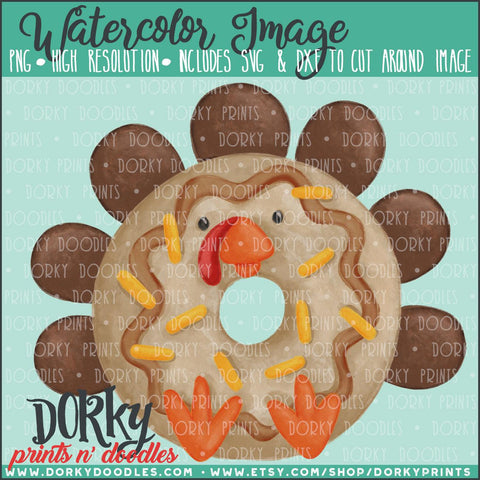 Turkey Donut Thanksgiving Watercolor PNG