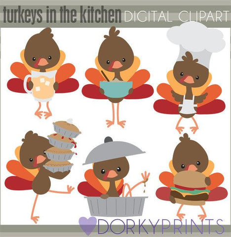 Turkeys in the Kitchen Thanksgiving Clipart