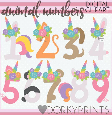 Unicorn Animal Number Symbols Clipart