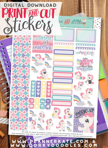 Unicorn Print and Cut Planner Stickers