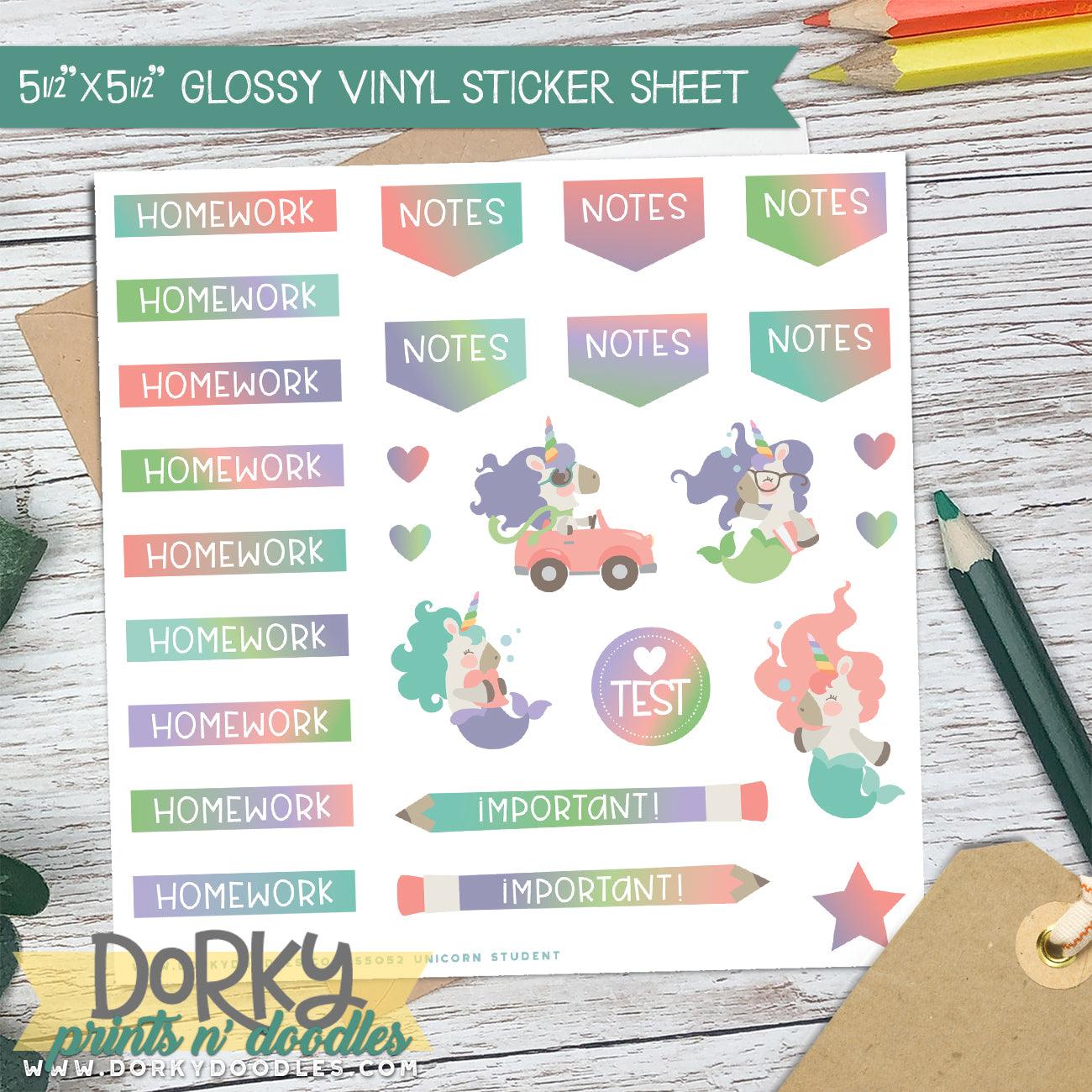 Unicorn Student Planner Stickers - Dorky Doodles