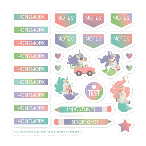 Unicorn Student Planner Stickers - Dorky Doodles