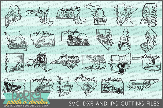 US States DXF and SVG Cuttable Files - Dorky Doodles