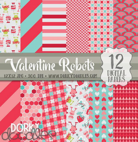 Valentine Robots Digital Paper Pack