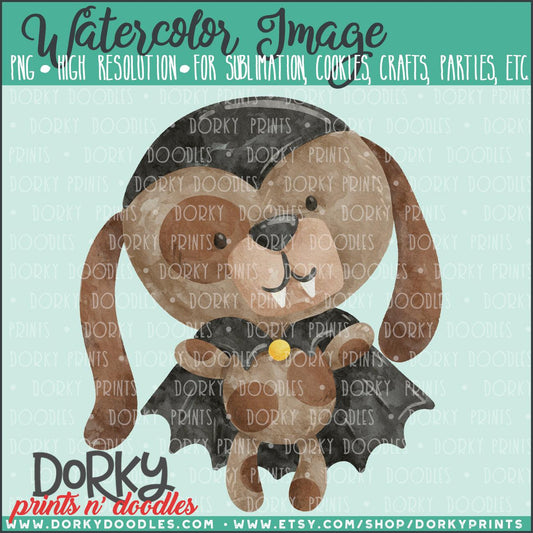 Vampire Puppy Halloween Watercolor PNG