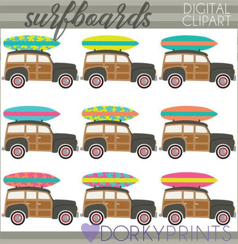 Vinage Surfboards Summer Clipart