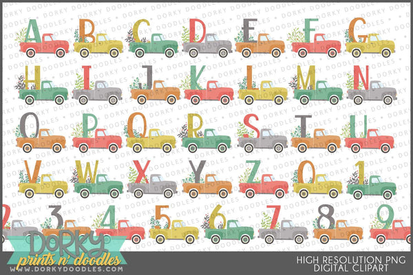 Vintage Farm Truck Alphabet Clipart – Dorky Doodles