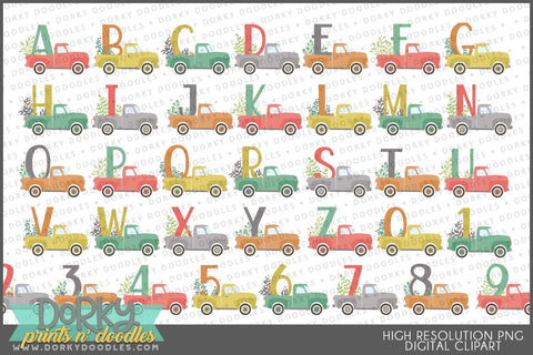 Vintage Farm Truck Alphabet Clipart - Dorky Doodles