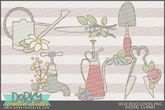 Vintage Garden Tools Spring Clipart