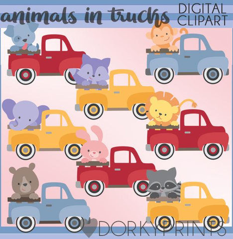 Vintage Trucks and Animals Clipart