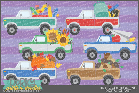Vintage Trucks with Fall and School Clipart