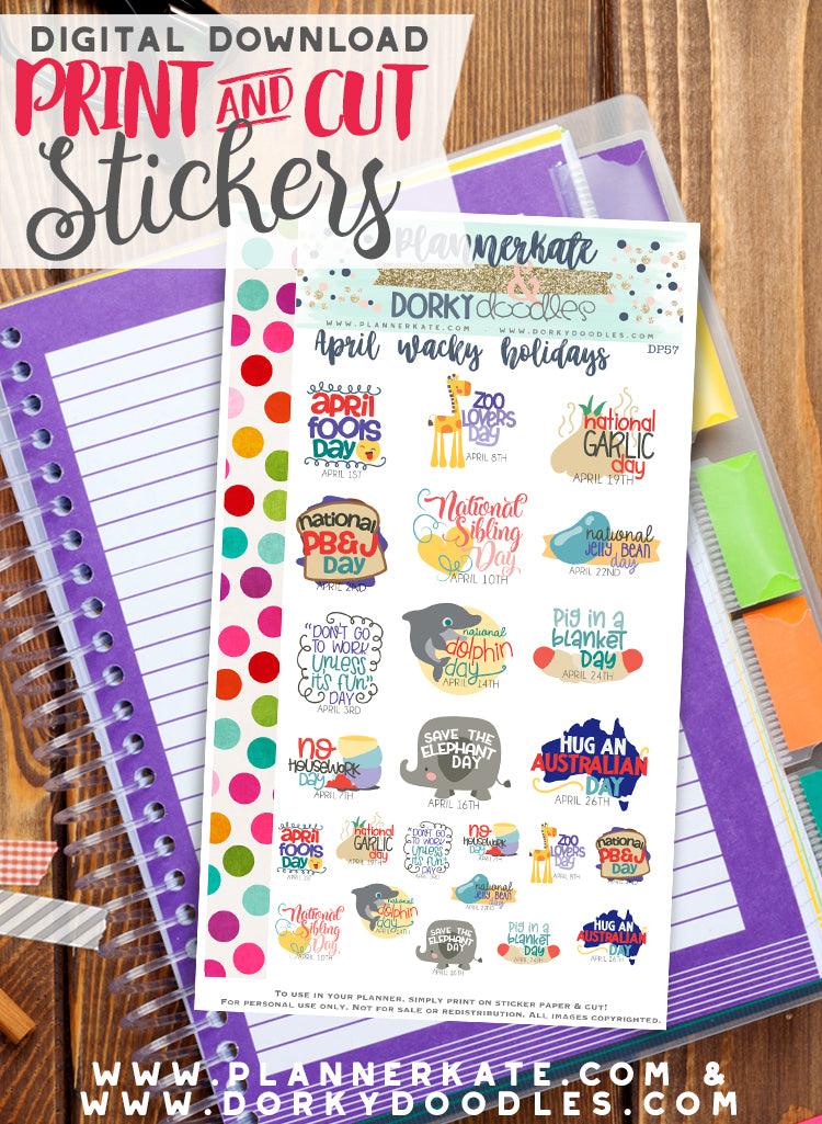 Wacky April Print and Cut Planner Stickers