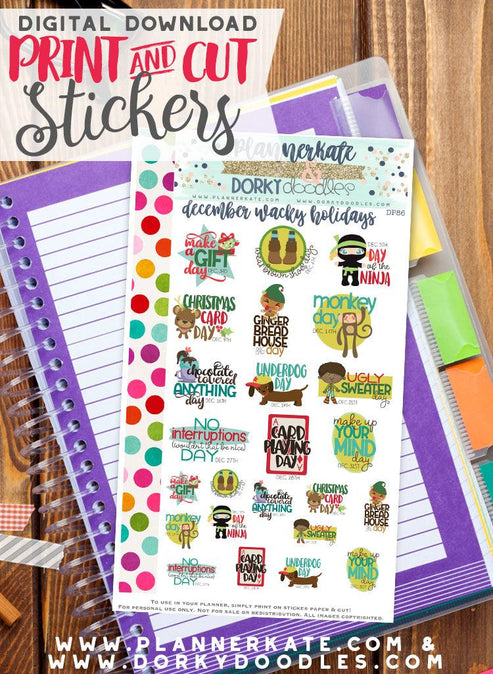 Wacky December Print and Cut Planner Stickers – Dorky Doodles