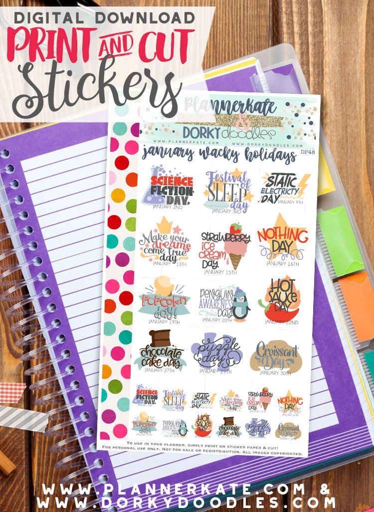 Wacky January Holiday Print and Cut Planner Stickers