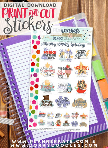 Wacky January Holiday Print and Cut Planner Stickers