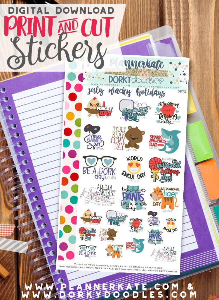 Wacky July Print and Cut Planner Stickers – Dorky Doodles