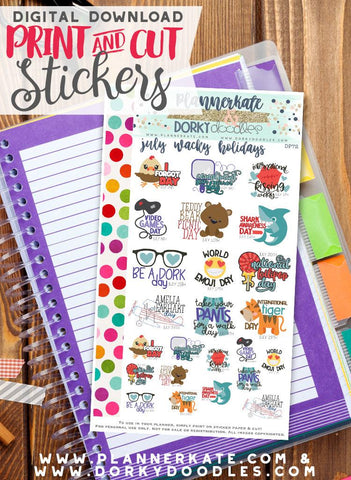 Wacky July Print and Cut Planner Stickers