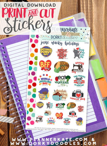 Wacky June Print and Cut Planner Stickers