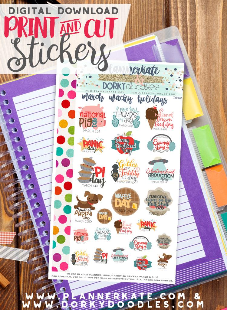 Wacky March Print and Cut Planner Stickers – Dorky Doodles