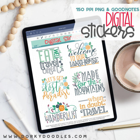 Wanderlust Digital Planner Stickers - Dorky Doodles