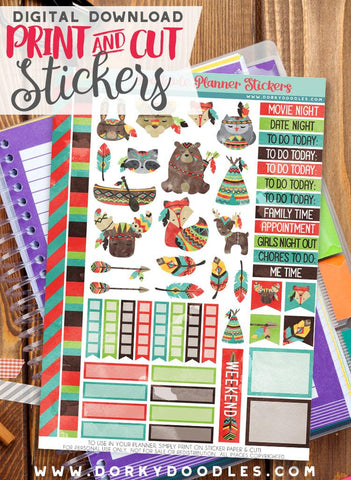 Watercolor Animal Tribe Print and Cut Planner Stickers