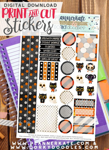 Watercolor Halloween Print and Cut Planner Stickers