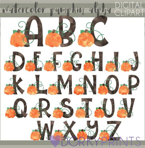 Watercolor Pumpkin Alphabet Clipart