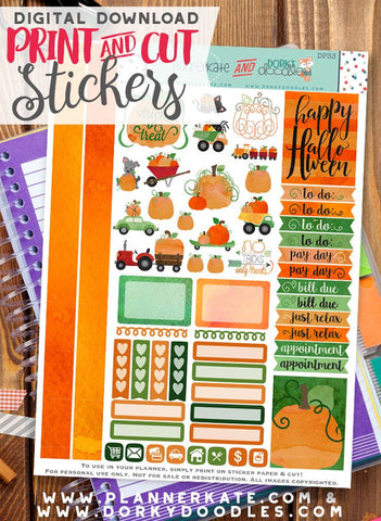 Watercolor Pumpkin Print and Cut Planner Stickers