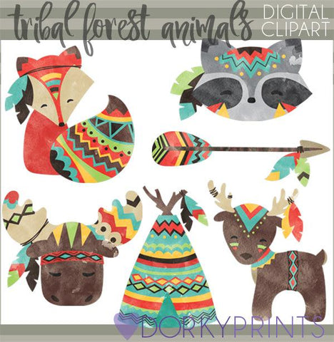 Watercolor Tribal Animals Clipart