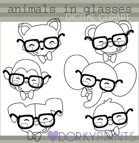 Wearing Glasses Black Line Animals Clipart