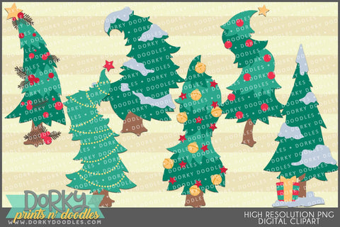 Whimsical Evergreen Trees Christmas Clipart