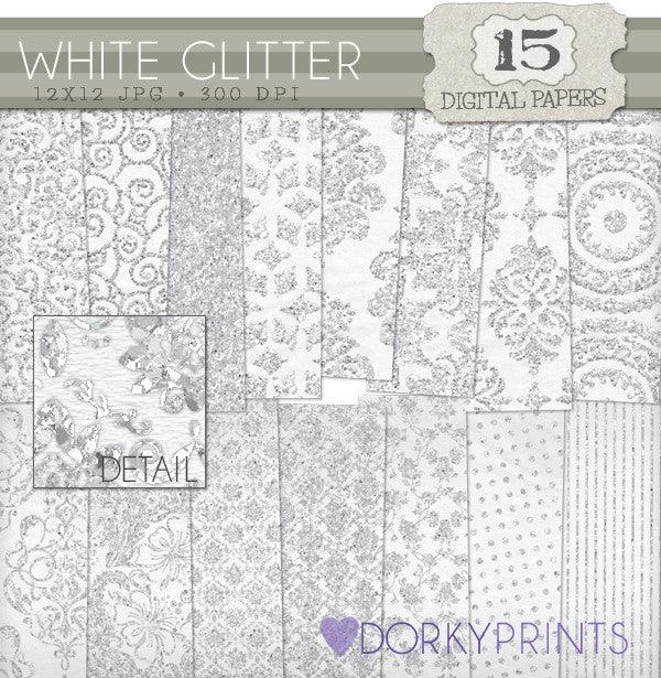 White Glitter Digital Paper Pack