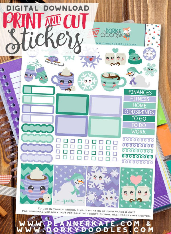 Winter Print and Cut Planner Stickers – Dorky Doodles
