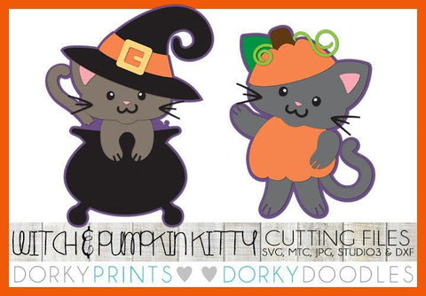 Witch Kitty and Pumpkin Halloween SVG Cuttable Files