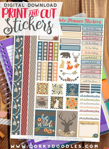 Woodland Stamp Print and Cut Planner Stickers
