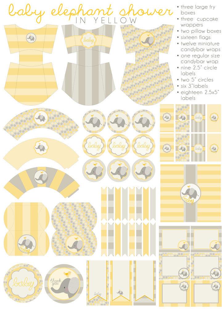 Yellow Elephant Baby Shower Printables