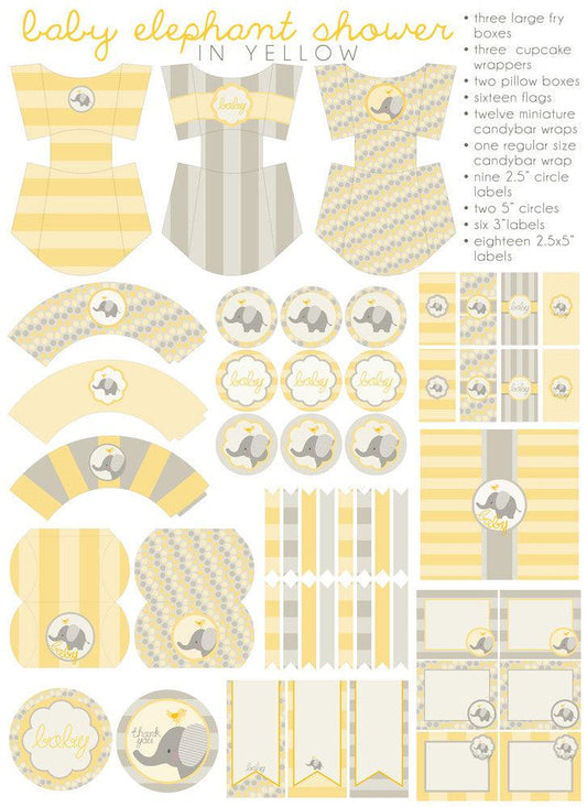 Yellow Elephant Baby Shower Printables