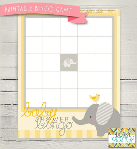 Yellow Elephant Bingo Game Baby Shower Printables