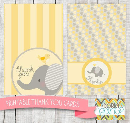 Yellow Elephant Thank You Cards Baby Shower Printables