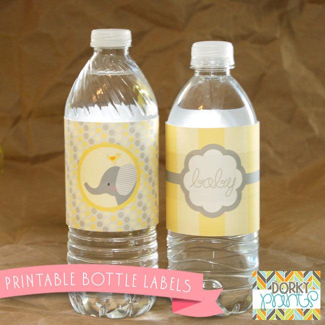 Yellow Elephant Water Bottle Labels Baby Shower Printables