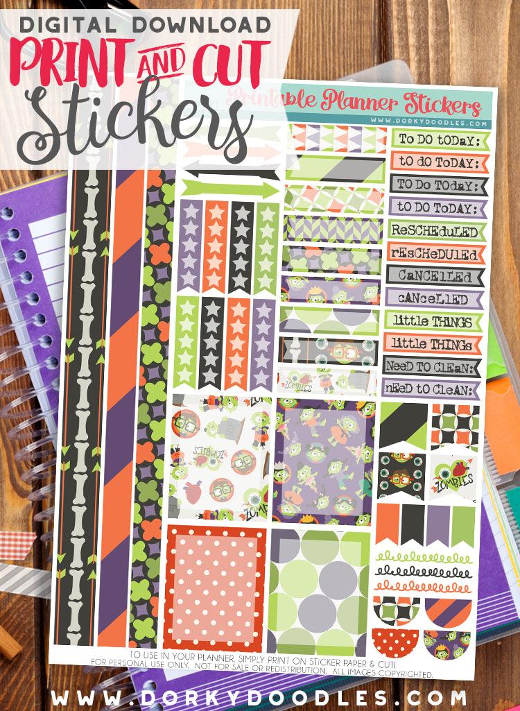 Zombie Header Print and Cut Planner Stickers – Dorky Doodles